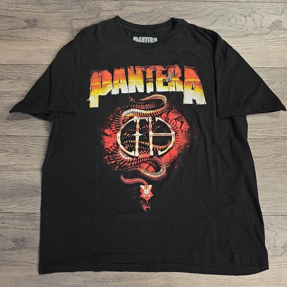 Pantera Men's Black Graphic Logo Crew Neck Short Sleeve T-Shirt Cotton L